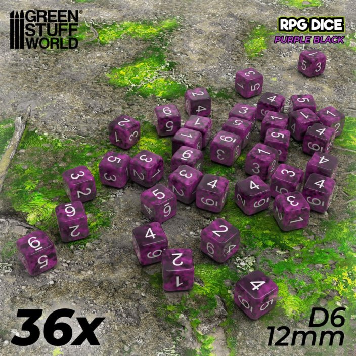 36x D6 12mm Dice - Purple Black