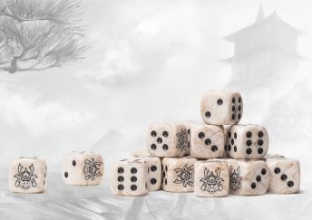Yoroni Logo on Parchment Marbled Dice - 24 per pack