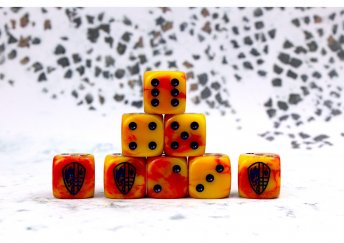 Hundred Kingdom Faction Dice On Red Swirl