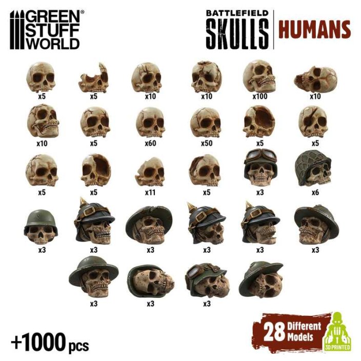 1000x Battlefield Resin Skulls 1:48-1:35