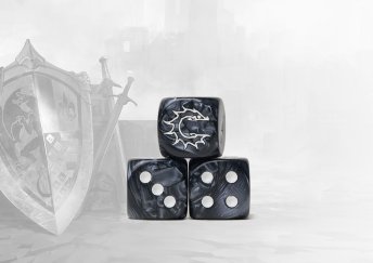 Conquest Logo on Dark Grey Marbled Dice - 24 per pack