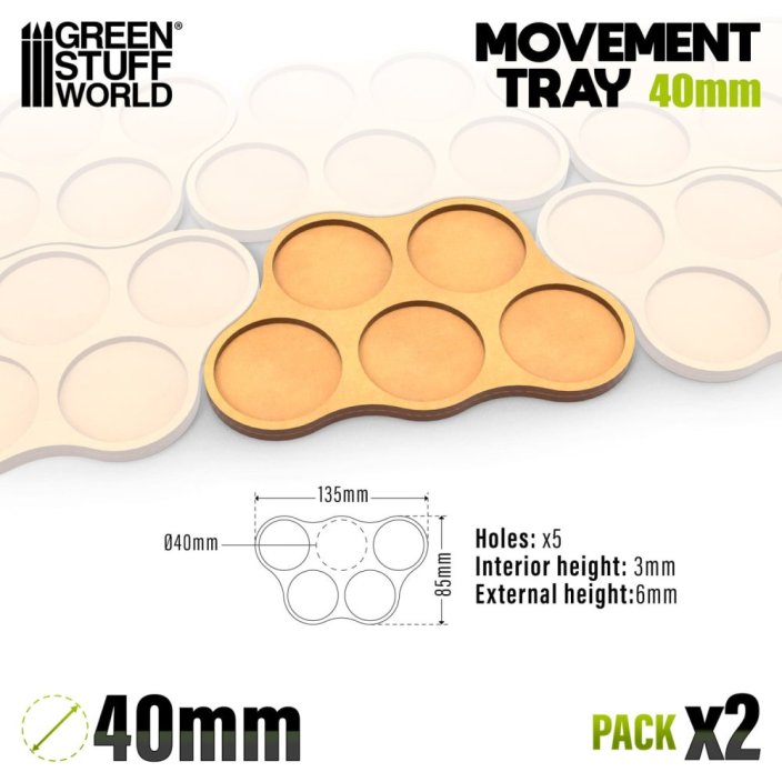 MDF Movement Trays 40mm x5 - Skirmish
